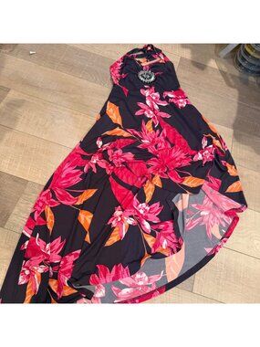 VENUS WOMENS PINK HALTER NECK BEACH CRUISE TROPICAL DRESS HIGH LOW XS
